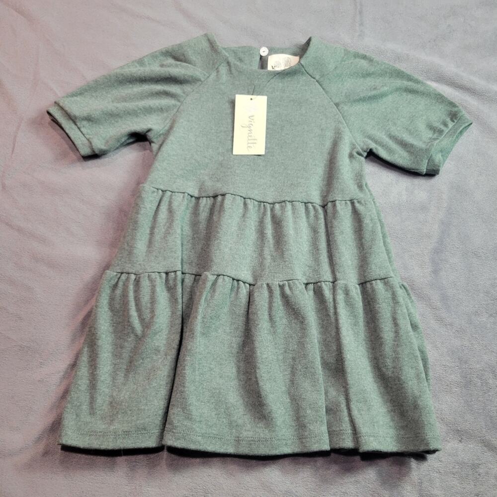 Vignette Alice Dress Girls 3 Years Green Tiered Comfort Stretch Boho Heavy Knit